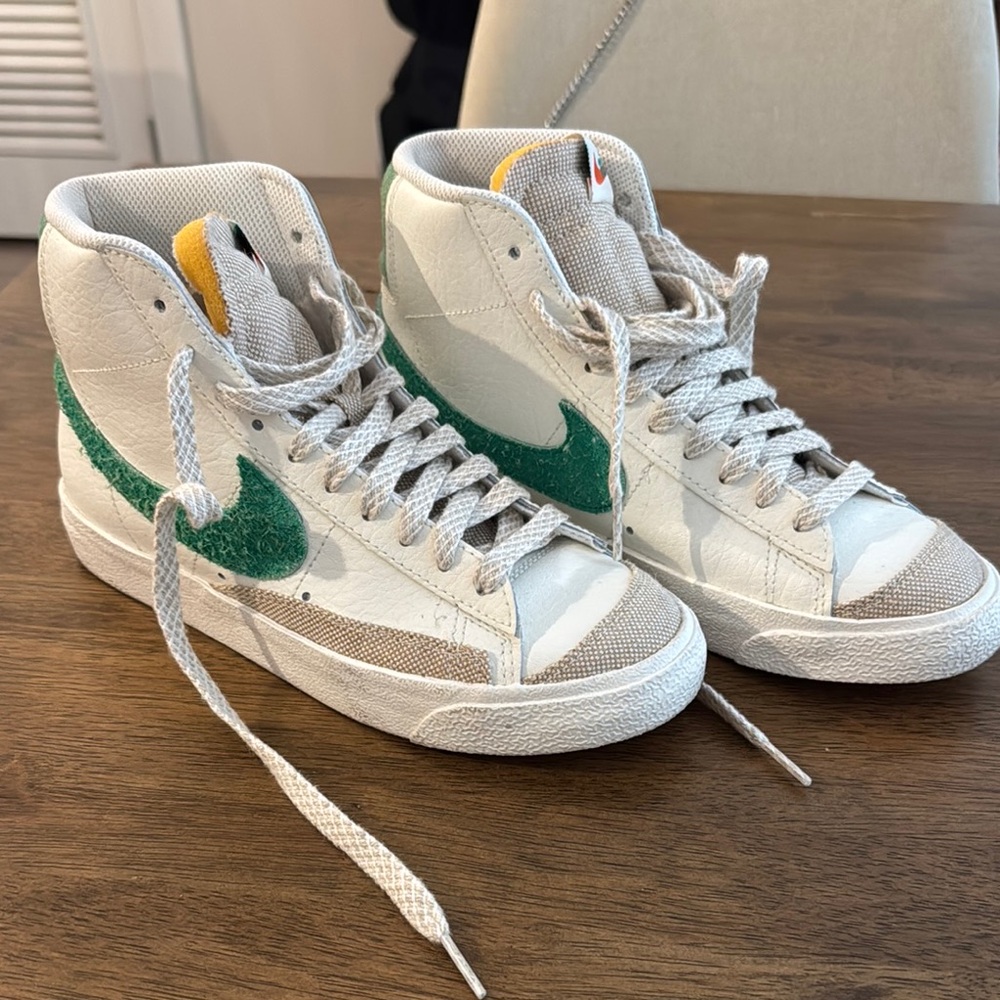White and Green High-Top Sneakers